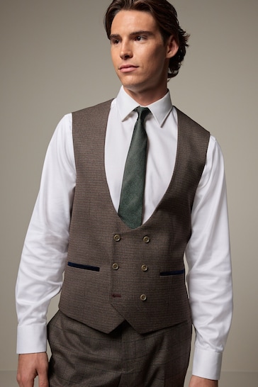 Brown Trimmed Check Brown Suit Waistcoat