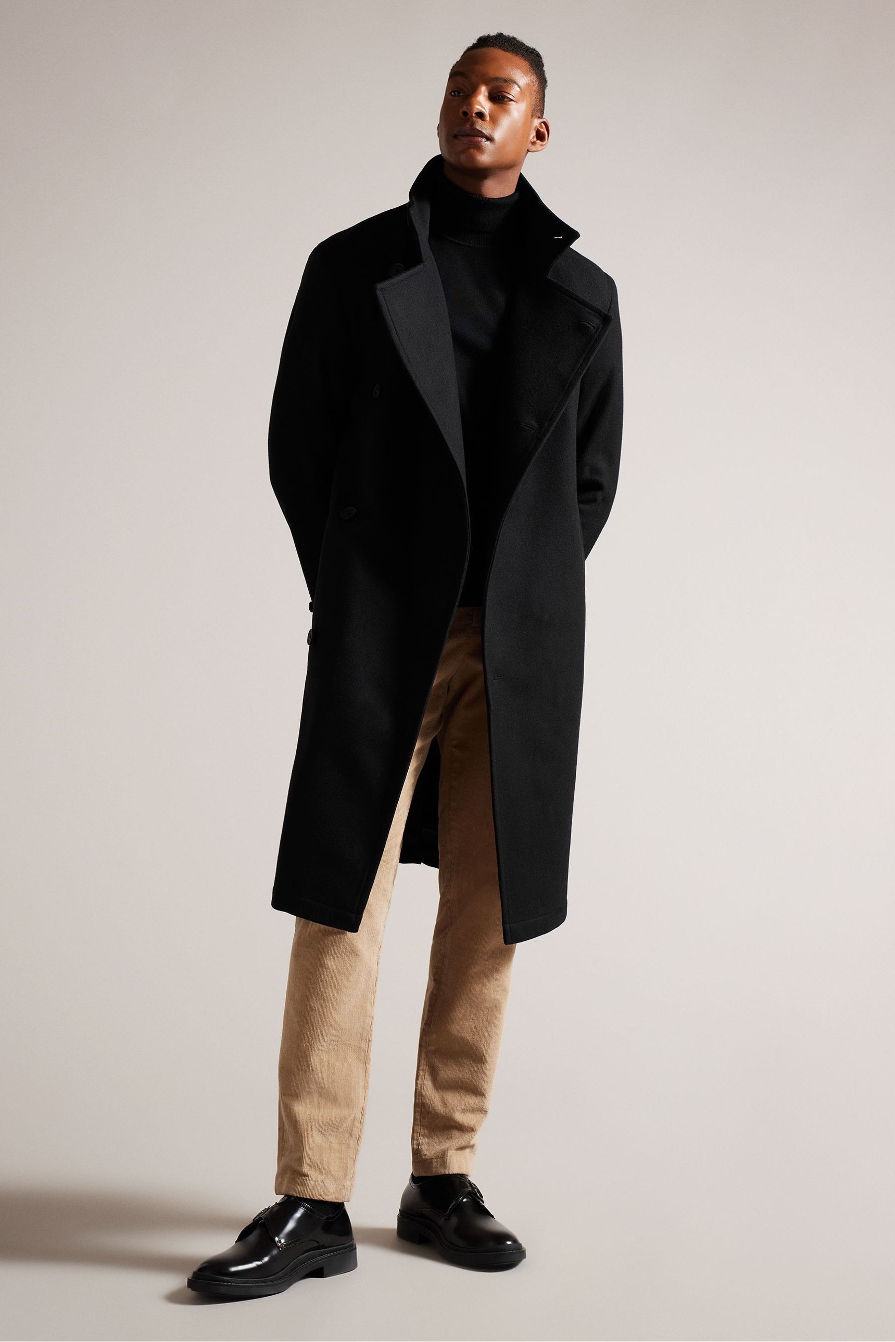 Buy Ted Baker Radford Black Wool Blend Wrap Funnel Coat from the
