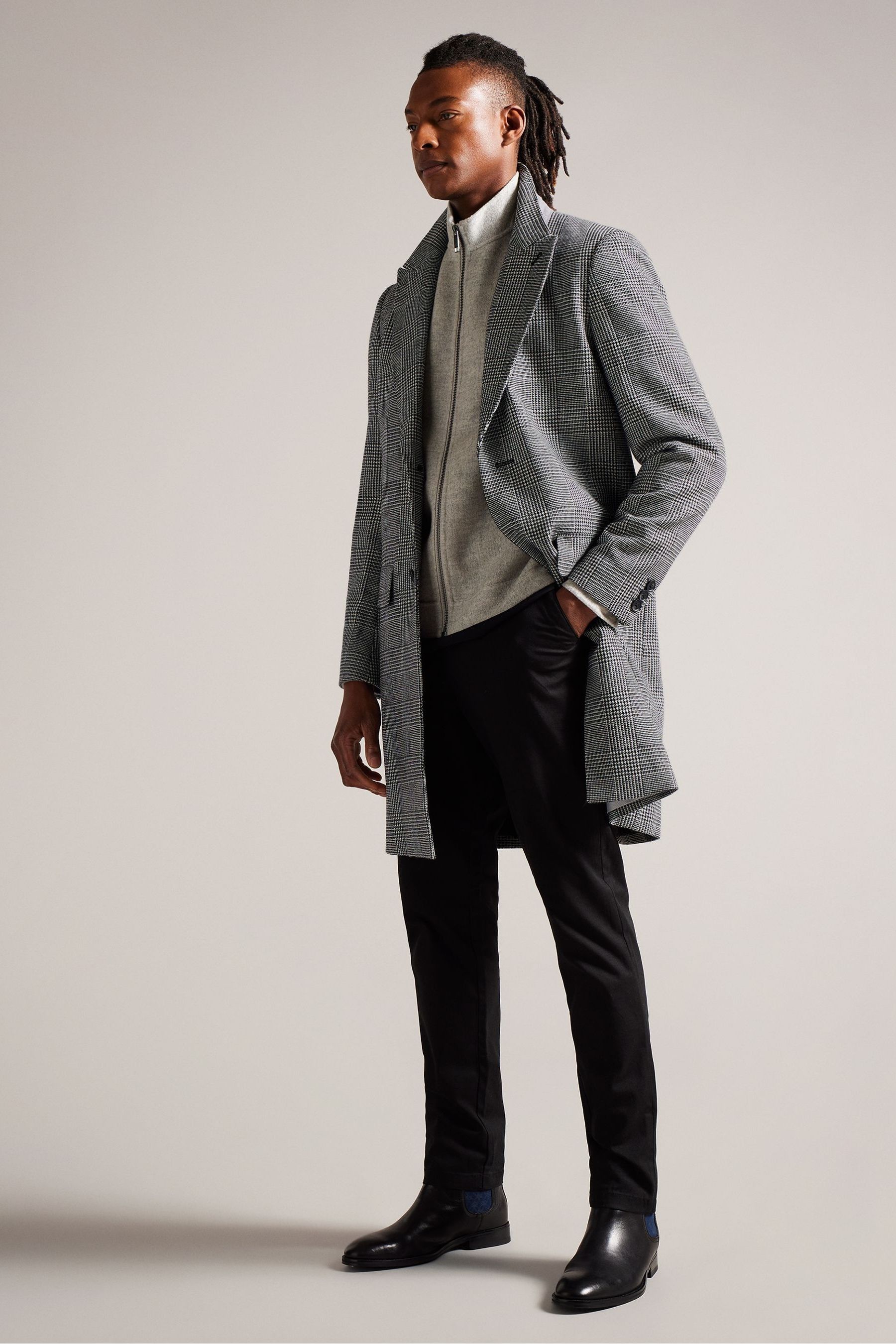 Mens grey new arrivals check overcoat
