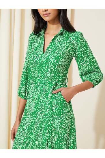 Friends Like These Green V Neck Jersey Belted Midi Shirt Dress