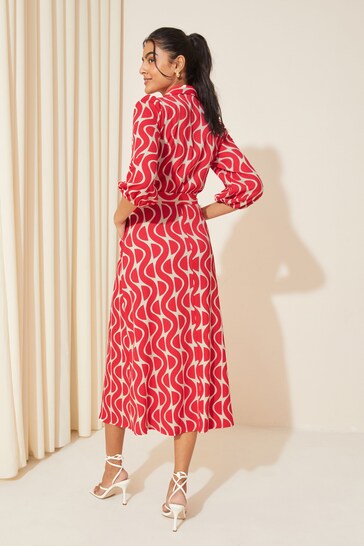 Friends Like These Red V Neck Jersey Belted Midi Shirt Dress