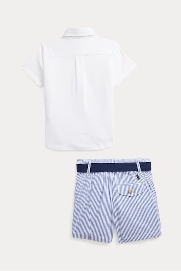 Polo Ralph Lauren Baby White Shirt Belt Seersucker Short Set