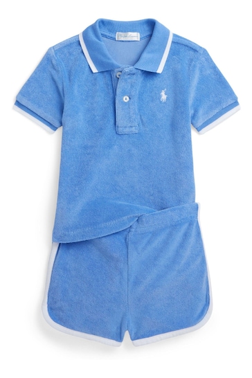 Polo Ralph Lauren Baby Blue Terry Towelling Shirt and Short Set