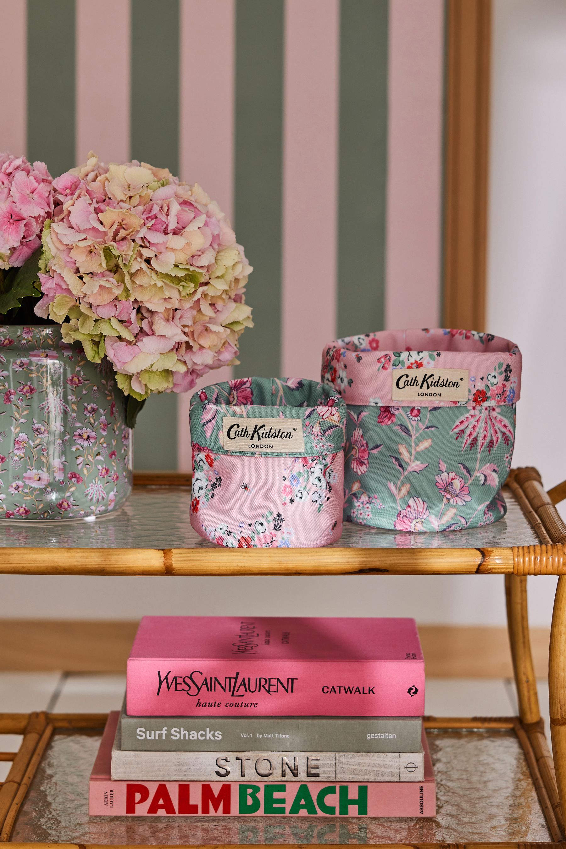 Cath Kidston Set of 2 Green Pink Floral Reversible Storage Bags