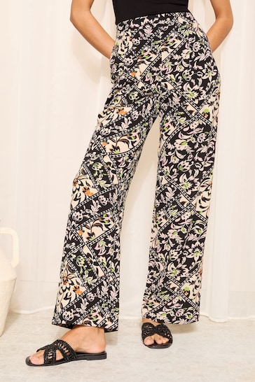 Friends Like These Black Floral Wide Leg Textured Co Ord Trousers