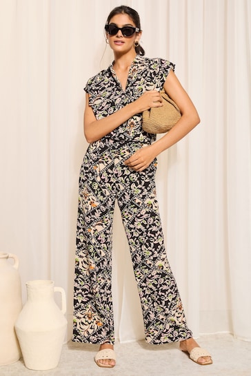 Friends Like These Black Floral Wide Leg Textured Co Ord Trousers