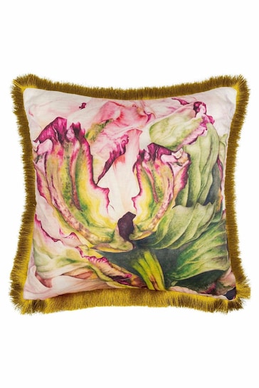 Voyage Fuchsia Heligan Floral Fringed Cushion