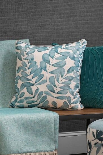 Voyage Aqua Rowan Floral Piped Cushion