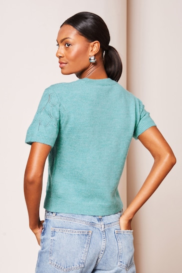 Lipsy Teal Blue Short Sleeve Patterned Knit Top