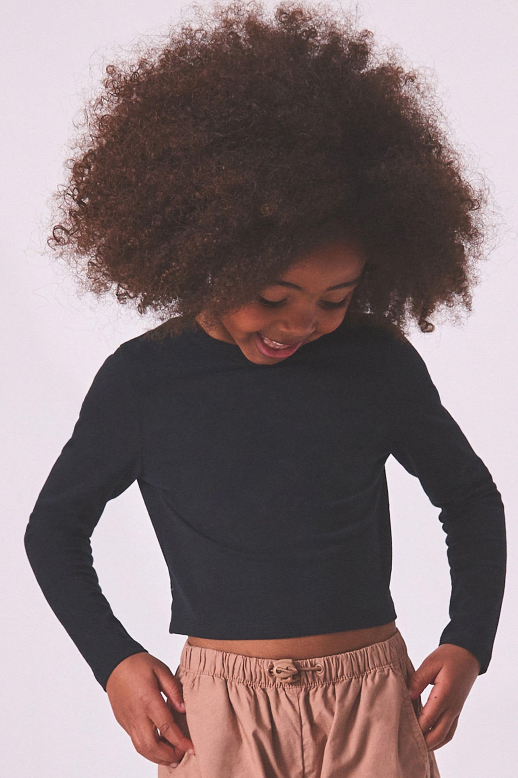 Black Long Sleeve Boxy Cropped T Shirt 3 16yrs