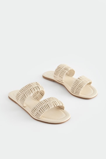 Cream Forever Comfort® Leather Weave Band Mule Sandals