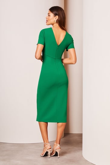 Lipsy Green Cut Out Ruched Short Sleeve Bodycon Dress