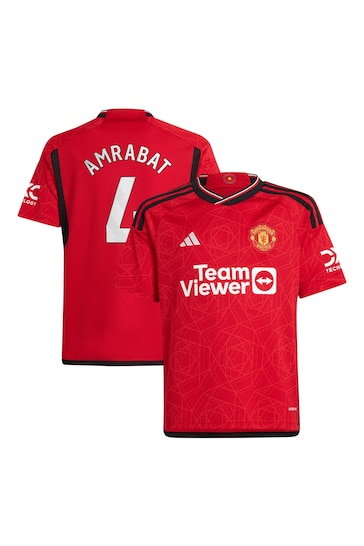 adidas Red Manchester United EPL Home Shirt 2023-24 - Amrabat 4 Kids