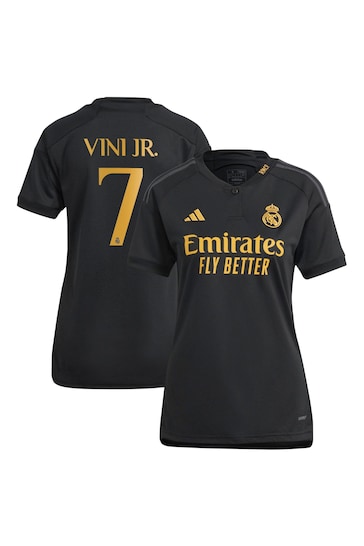 adidas Black Real Madrid Third Shirt 2023-24 - Vini Jr. 7 Womens