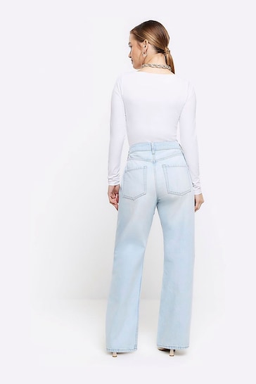 River Island Blue Petite High Rise Relaxed Straight Leg Jeans