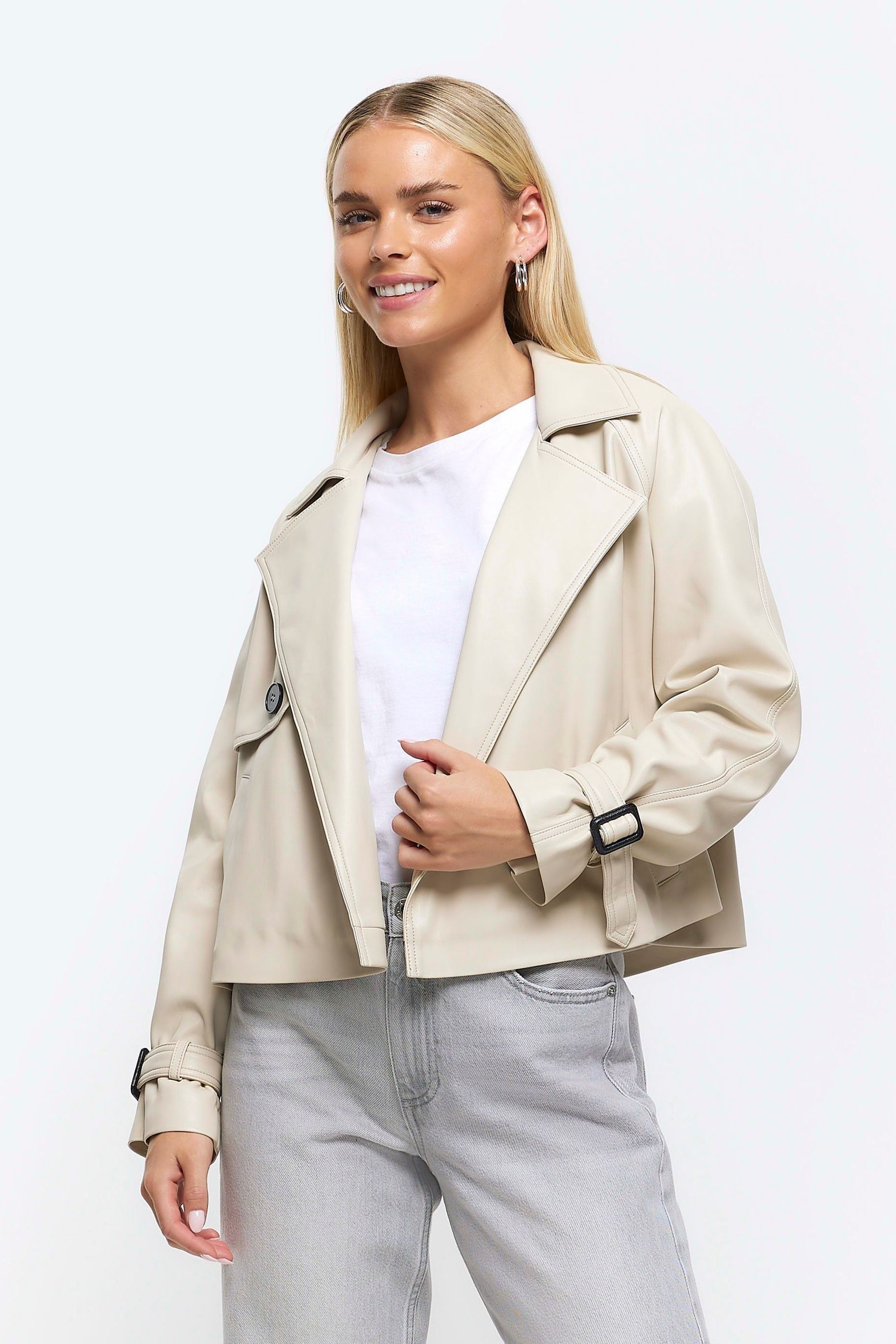 River island cream leather jacket online