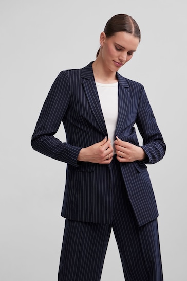 PIECES Blue Pinstripe Relaxed Fit Stretch Blazer