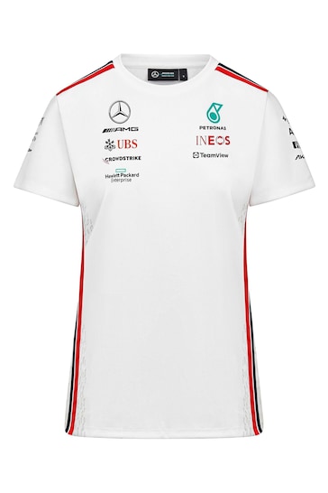 Fanatics Mercedes AMG Petronas F1 2023 Team Driver White T-Shirt Womens