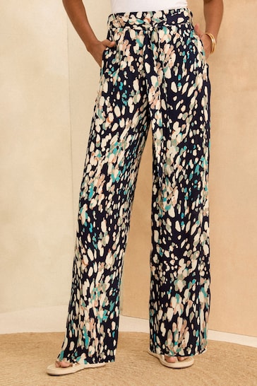 Love & Roses Animal Printed Belted Wide Leg Cargo-Jeans Trousers