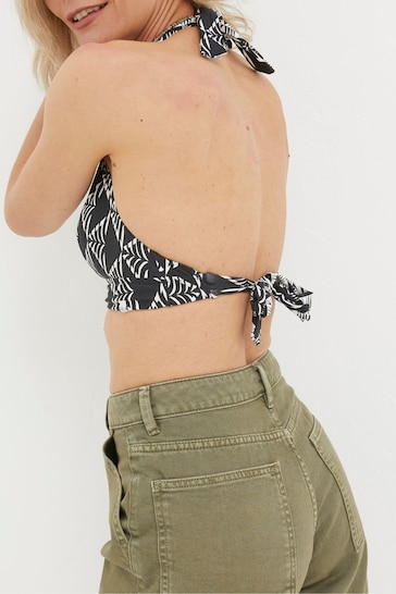 FatFace Black Coastal Geo Reversible Bikini Top