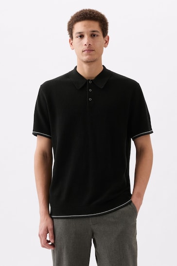 Gap Black Textured Jumper Short Sleeve Polo Shirt