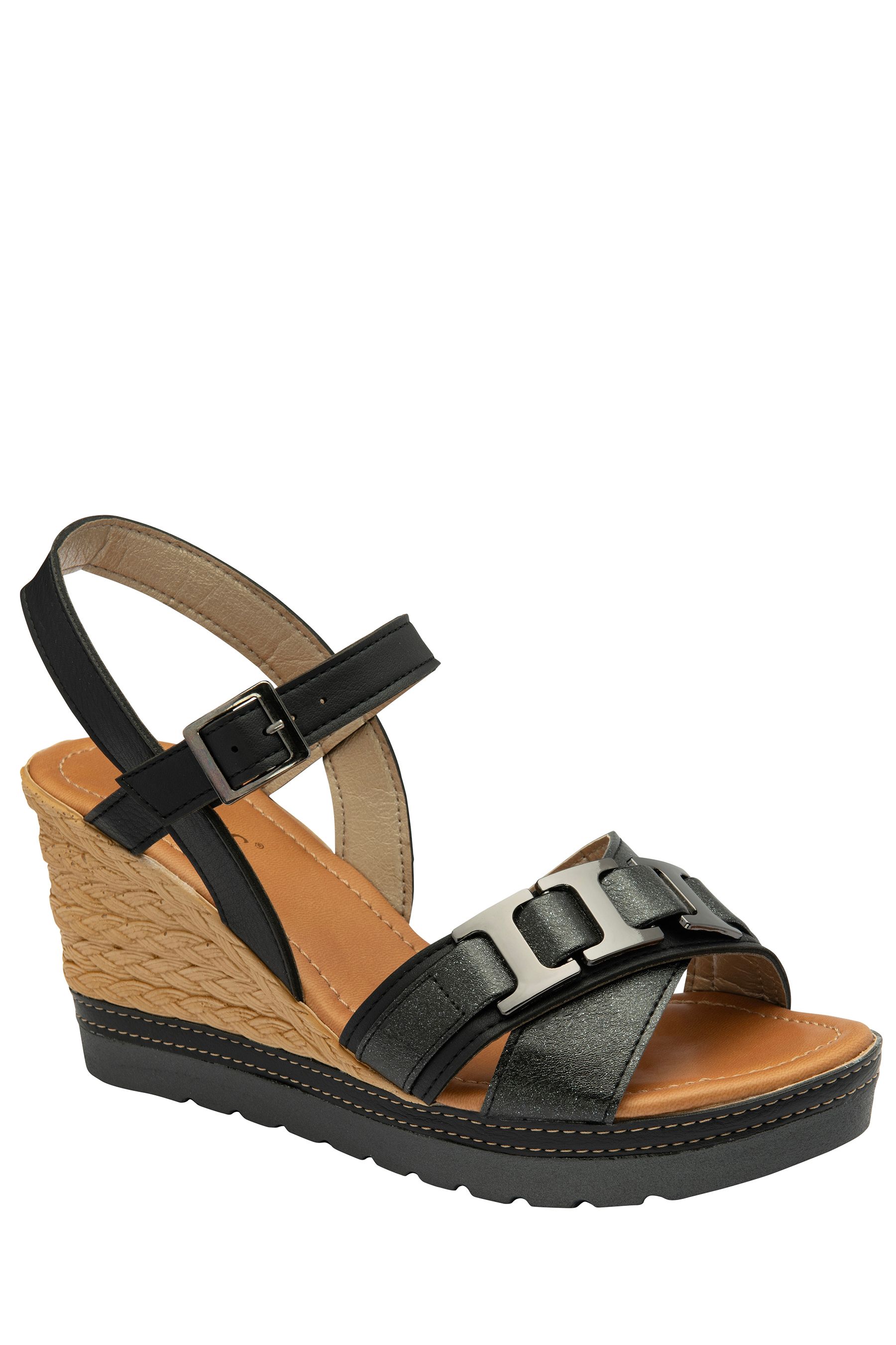 Lotus black clearance wedge sandals