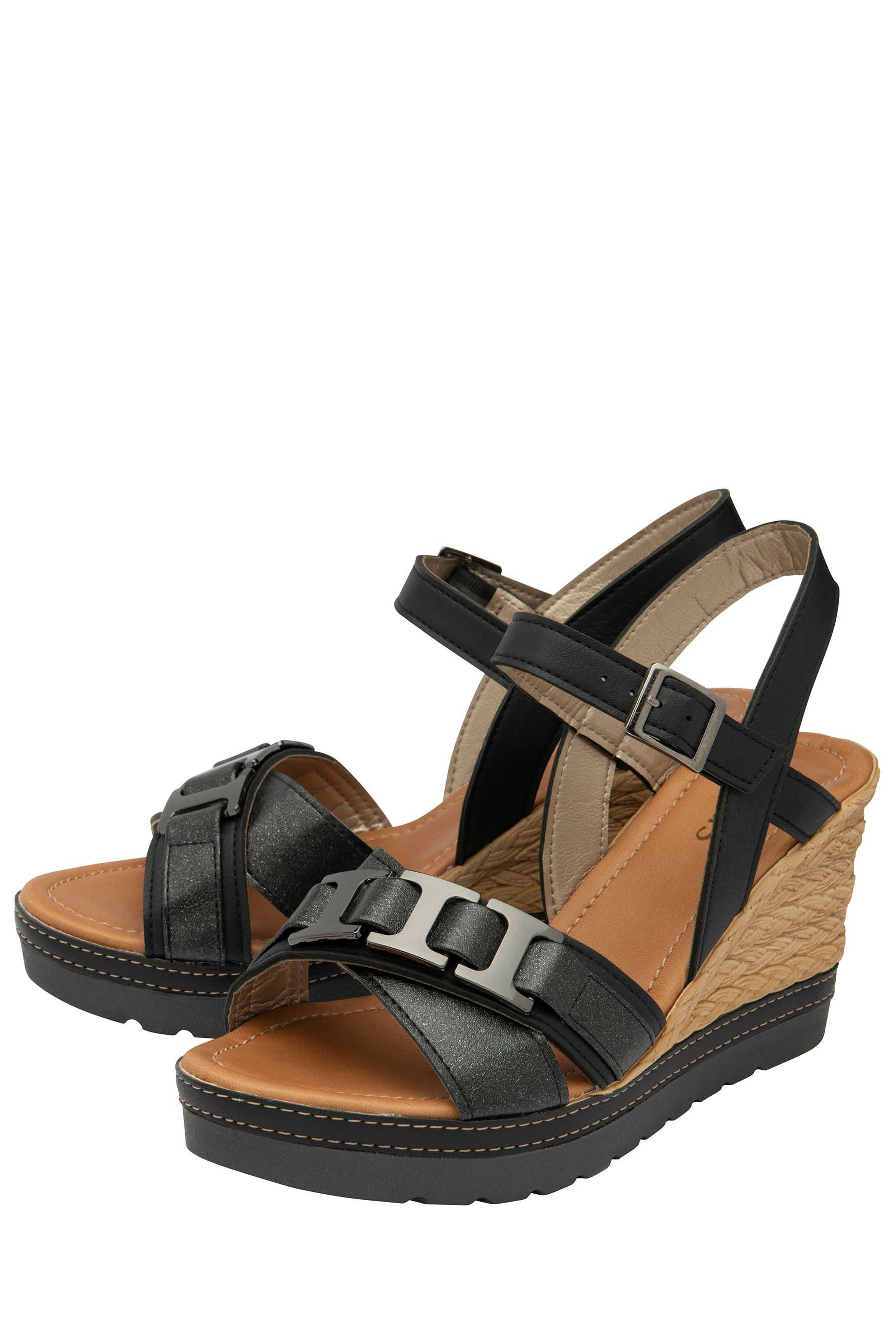 Lotus black clearance wedge sandals