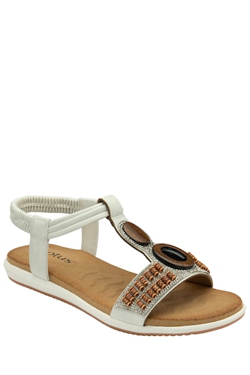 Lotus White Casual Low Wedge Sandals
