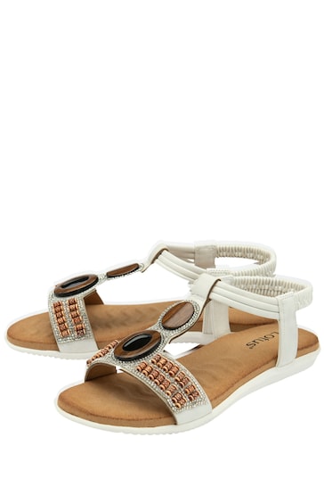 Lotus White Casual Low Wedge Sandals