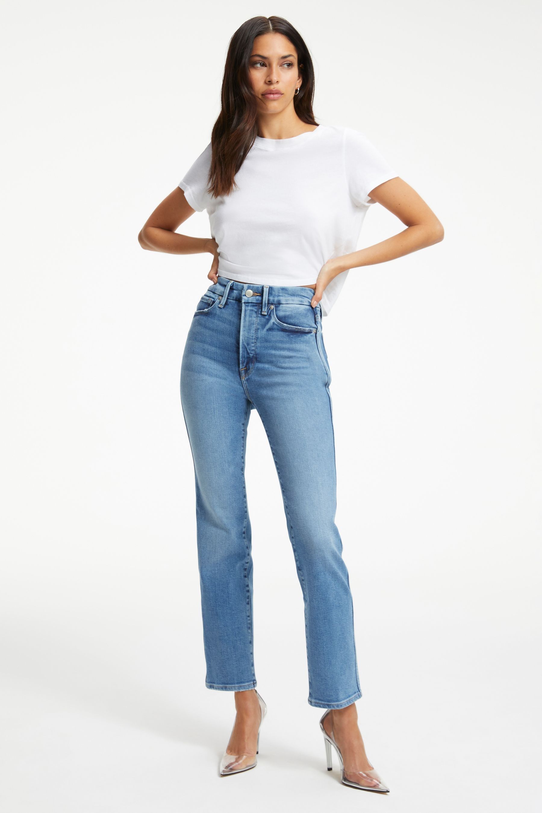 Buy Good American Blue Good Legs Curve Straight Compression Jeans