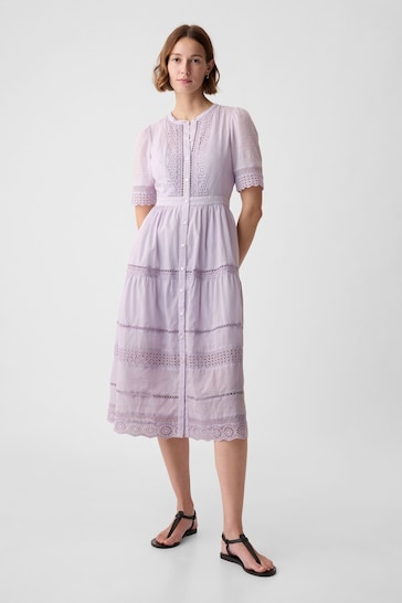 Gap Purple Cotton Lace Midi Dress