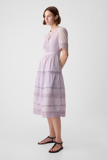 Gap Purple Cotton Lace Midi Dress