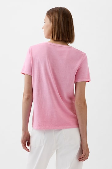 Gap Pink Organic Cotton Vintage Short Sleeve V Neck T-Shirt