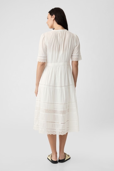 Gap White Cotton Lace Midi Dress