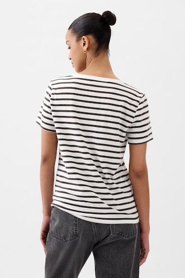 Gap Black/White Organic Cotton Vintage Short Sleeve V Neck T-Shirt