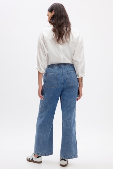 Gap Mid Blue Cargo High Waisted Pull On Jeans