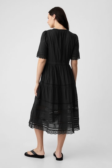 Gap Black Cotton Lace Midi Dress