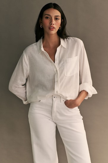 ONLY White Linen Blend Shirt