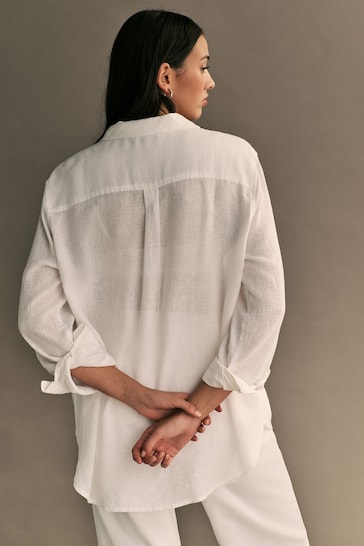ONLY White Linen Blend Shirt