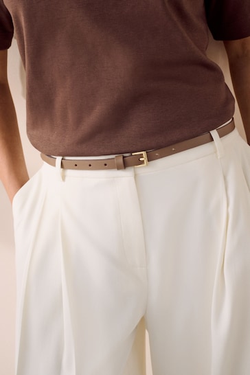 Taupe Brown Skinny Leather Belt