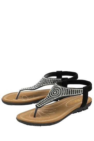 Lotus Black Casual Toe Thong Holiday Sandals