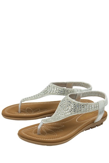 Lotus Silver Casual Toe Thong Holiday Sandals