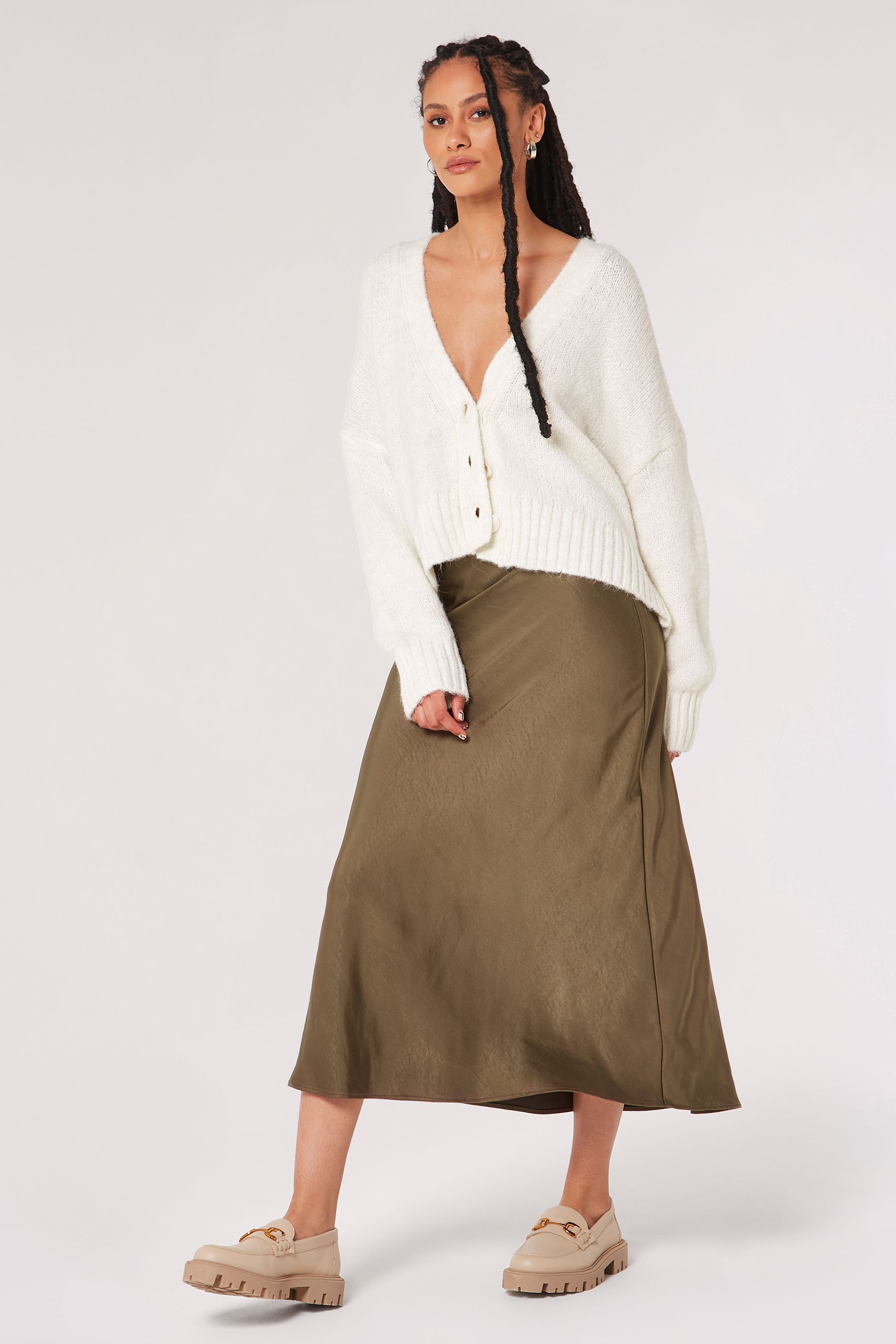 Buy Apricot Khaki Green Satin Bias Cut Maxi Skirt from the Next UK