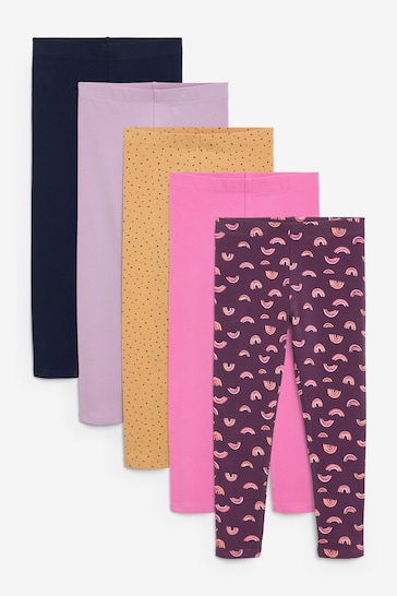 Pink/Purple Rainbow/Ochre Yellow Spot Leggings 5 Pack (3-16yrs)