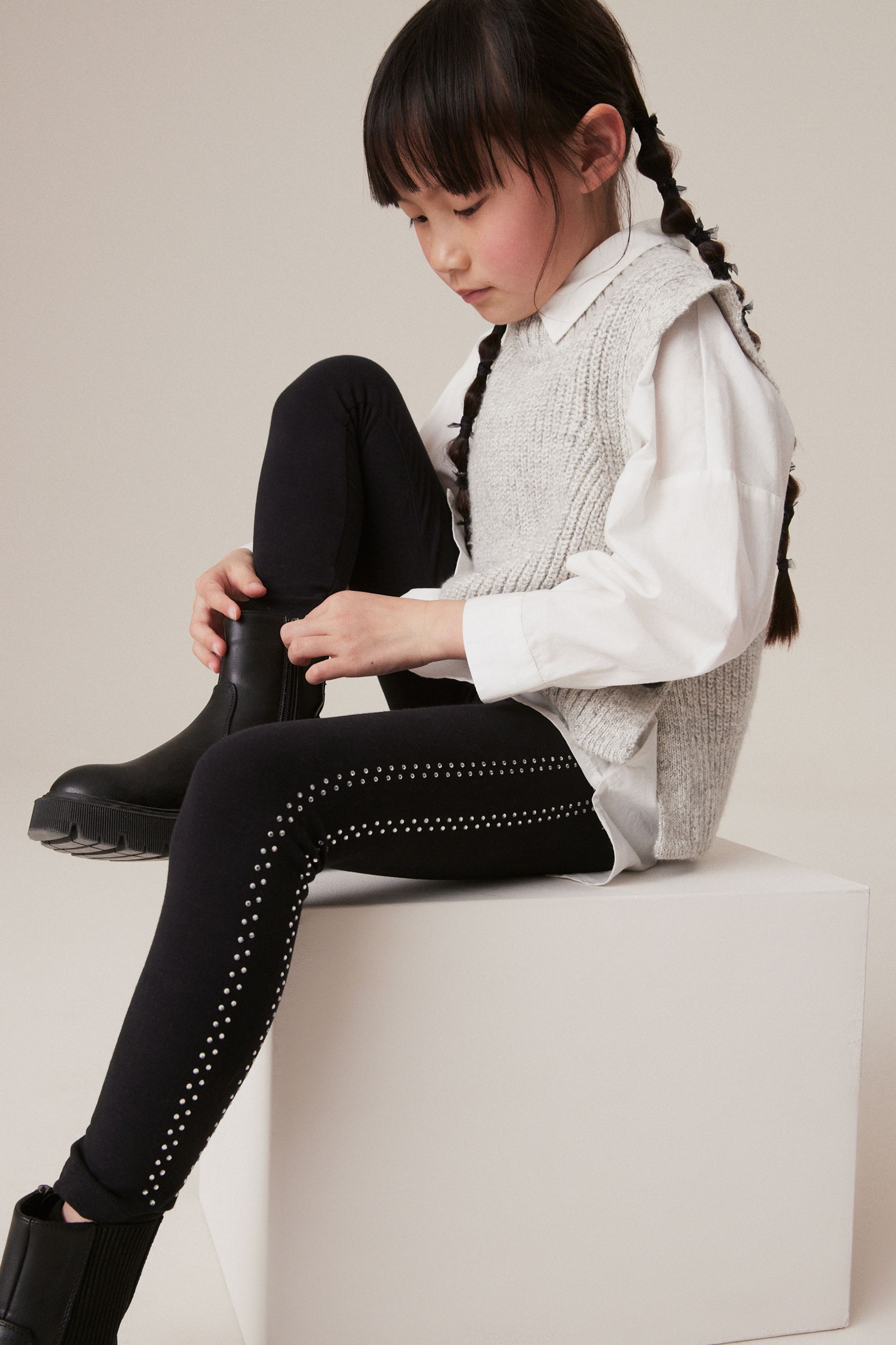 Buy Black Diamante Stud Printed Leggings 3 16yrs from the Next UK online shop