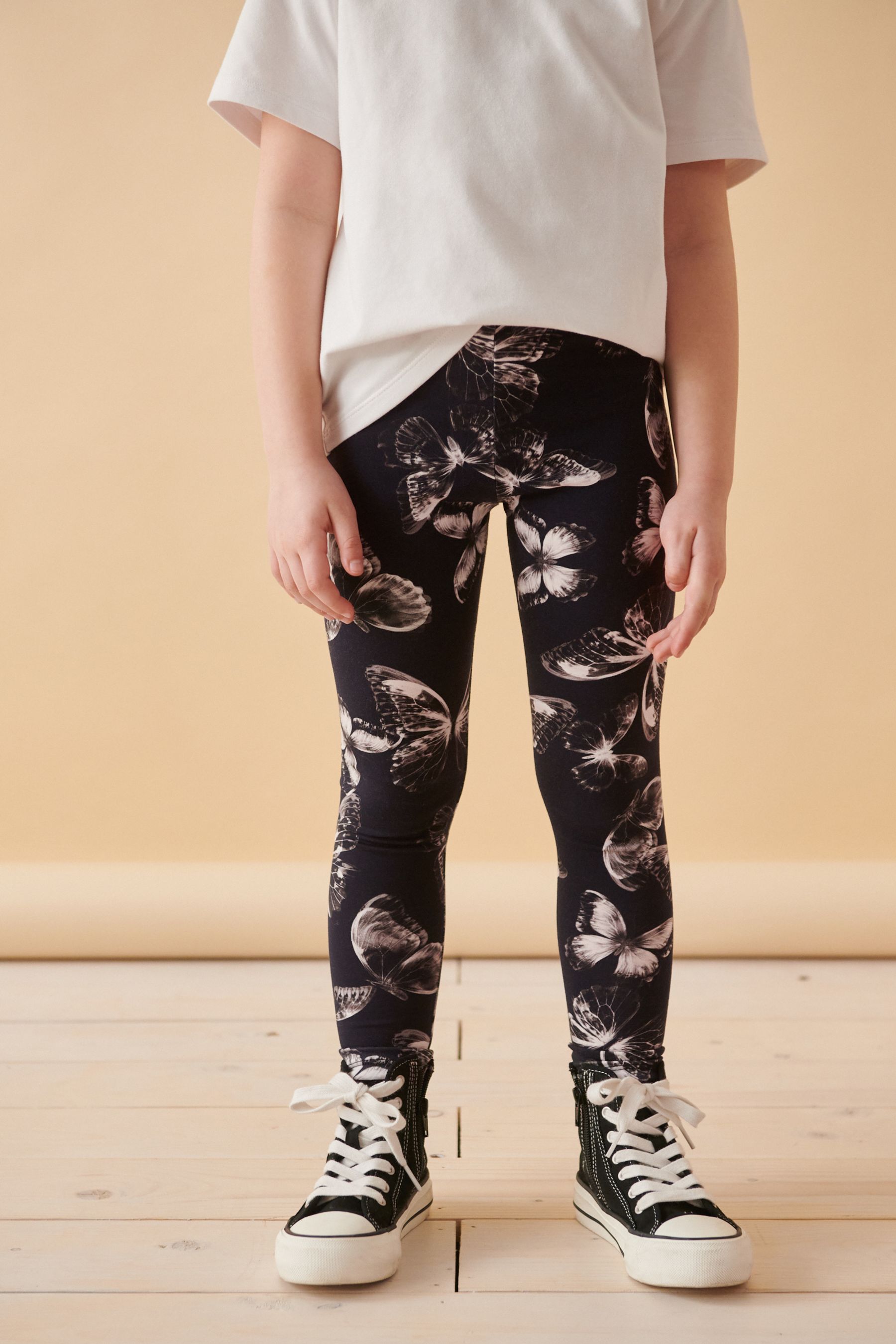 Black White Butterfly Printed Leggings 3 16yrs