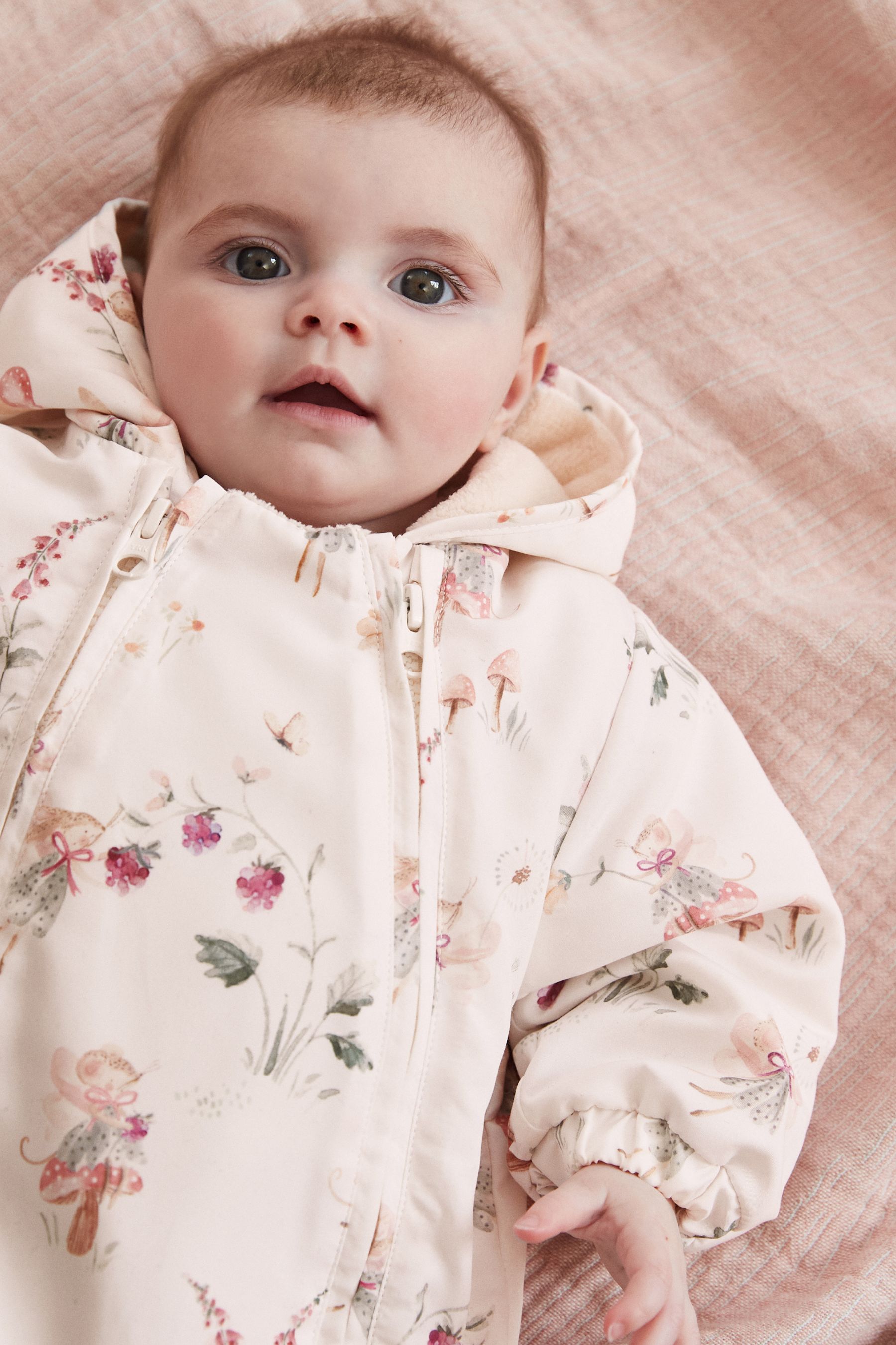 Buy Ecru Pink Fairy Print Baby Zip Hooded All In One Pramsuit 0mths 2yrs from the Next UK online shop
