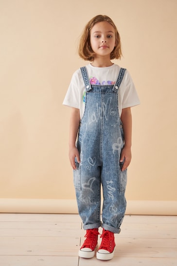 Mid Blue Grafitti Dungarees (3-16yrs)