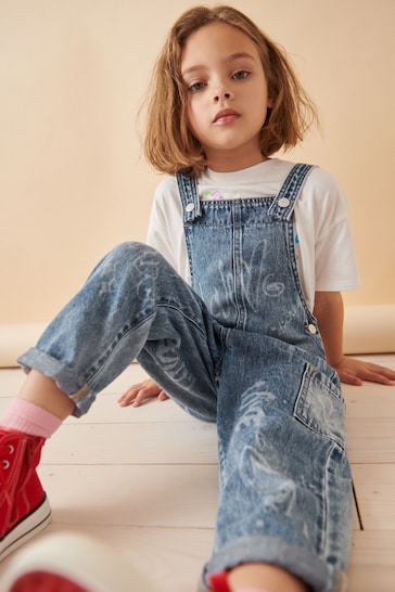 Mid Blue Grafitti Dungarees (3-16yrs)