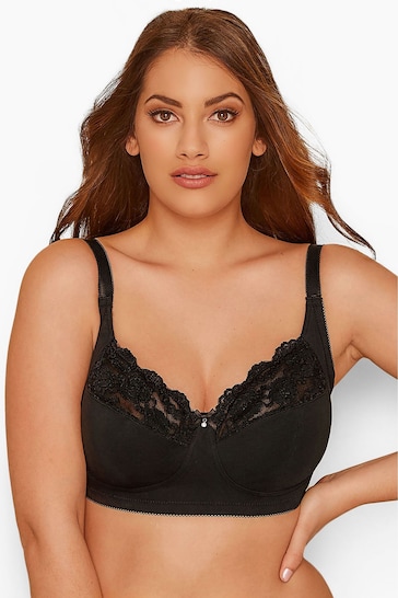 Yours Curve Black Cotton Lace Non-Padded Non-Wired Bralette